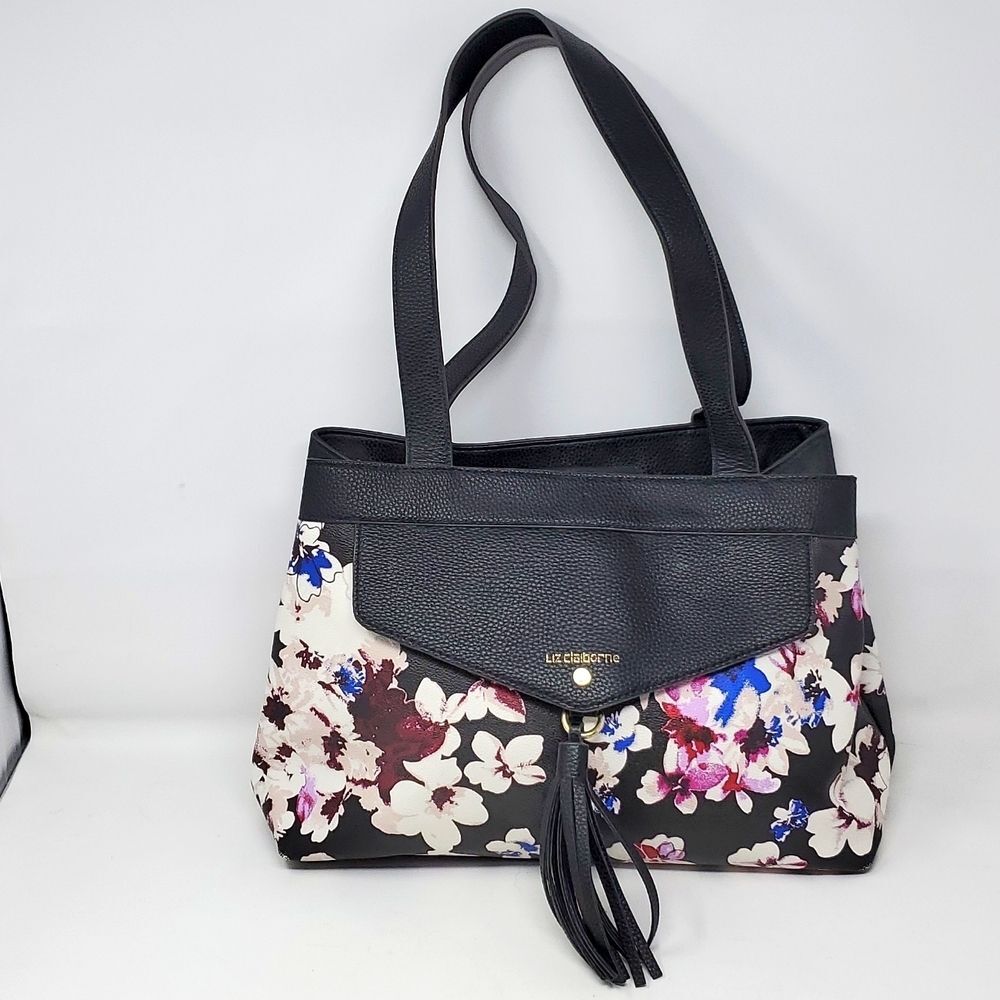 Liz Claiborne Black Floral Fringed Handbag